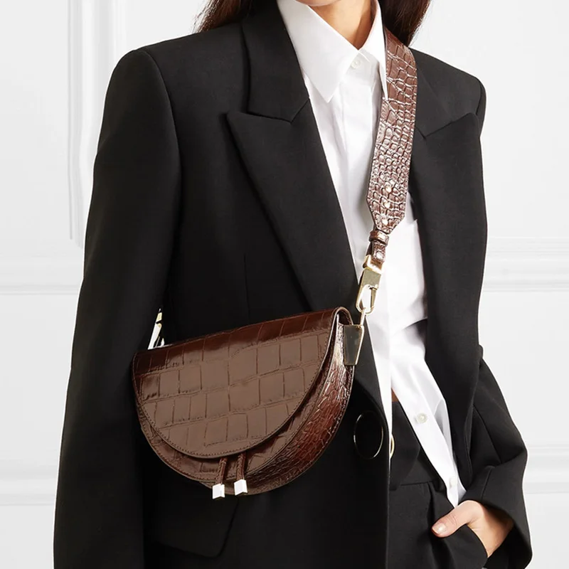 Крокодиловые сумки через плечо для женщин полукруглый чехол из искусственной