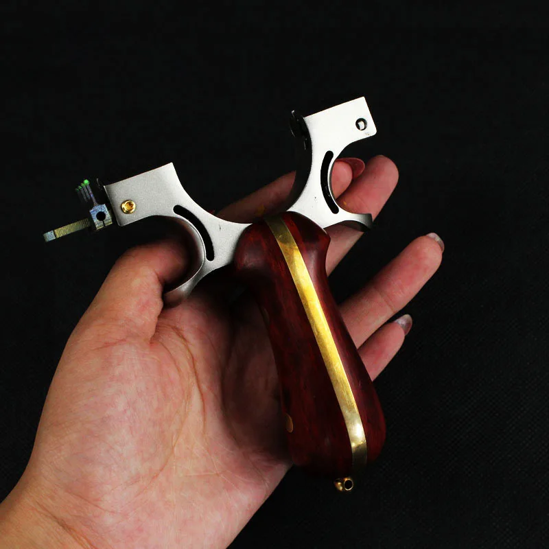 

Slingshot Hunting Stainless steel Catapult Red Wood Copper Handle Camshaft With Rubber band Outdoor Shooting Games