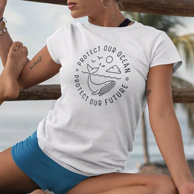 

Protect Ocean Protect Our Future Tshirt Women No Fins Slogan T Shirt Streetwear Save The Earth Tees Cotton Girl Tops Drop Ship