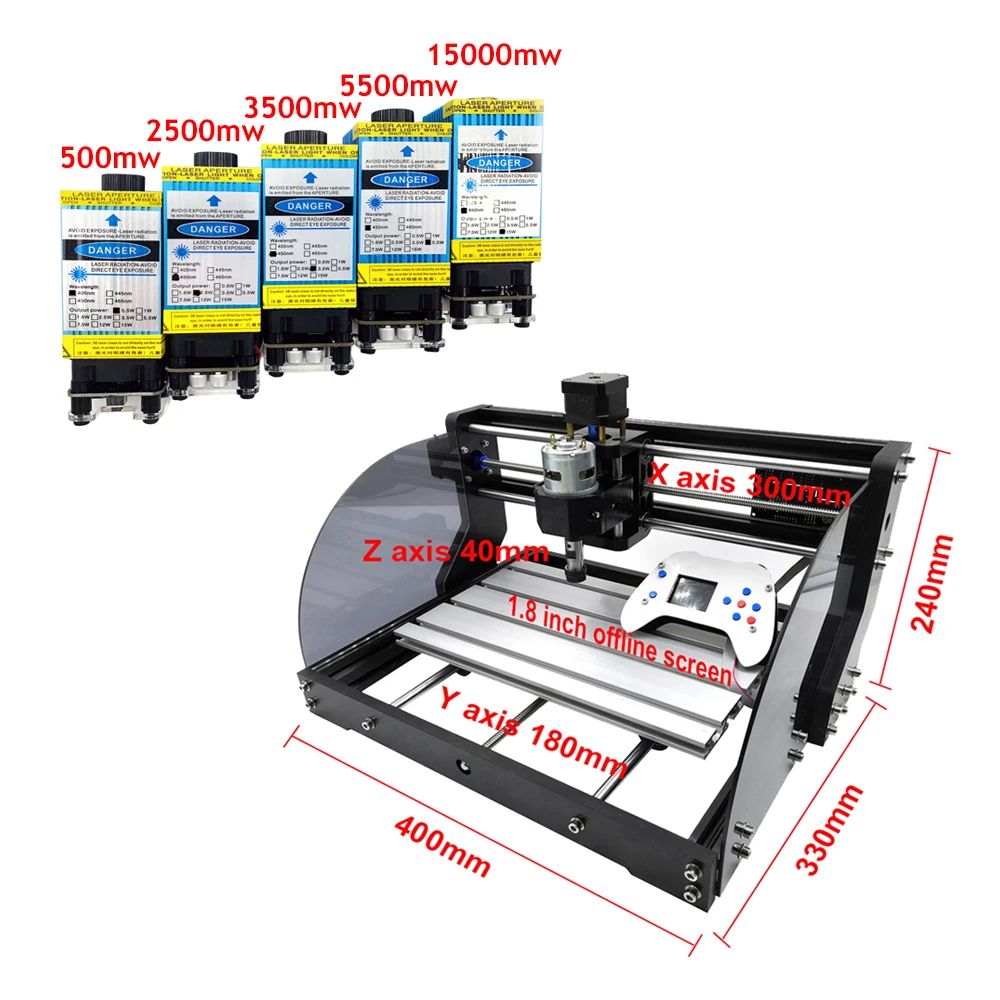 CNC 3018 Pro Max Laser Engraver DIY Laser Engraver Machine 3 Axis PCB Milling CNC Wood Router With Offline Controller 0.5W-15W