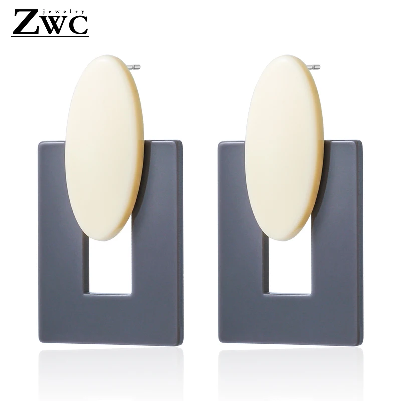 ZWC, новые корейские персональные цветные геометрические квадратные акриловые Висячие серьги для женщин, модные полимерные ювелирные изделия из старинных серег - Окраска металла: Rice gray