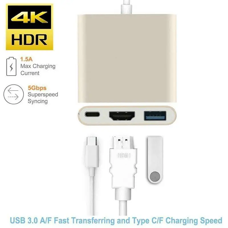 Концентратор USB Type C HDMI 4K адаптер USB-C конвертер с 3,0 USB и 3,1 зарядным портом HDMI адаптер для retina MacBook