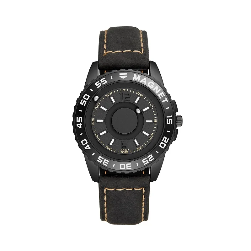Black Black Leather Новые часы eutour мужские инновационные магнитный шарик шоу кварцевые мужские часы из натуральной кожи холщовый стальной ремешок часы Relogio Masculino - Цвет: Black Black Leather