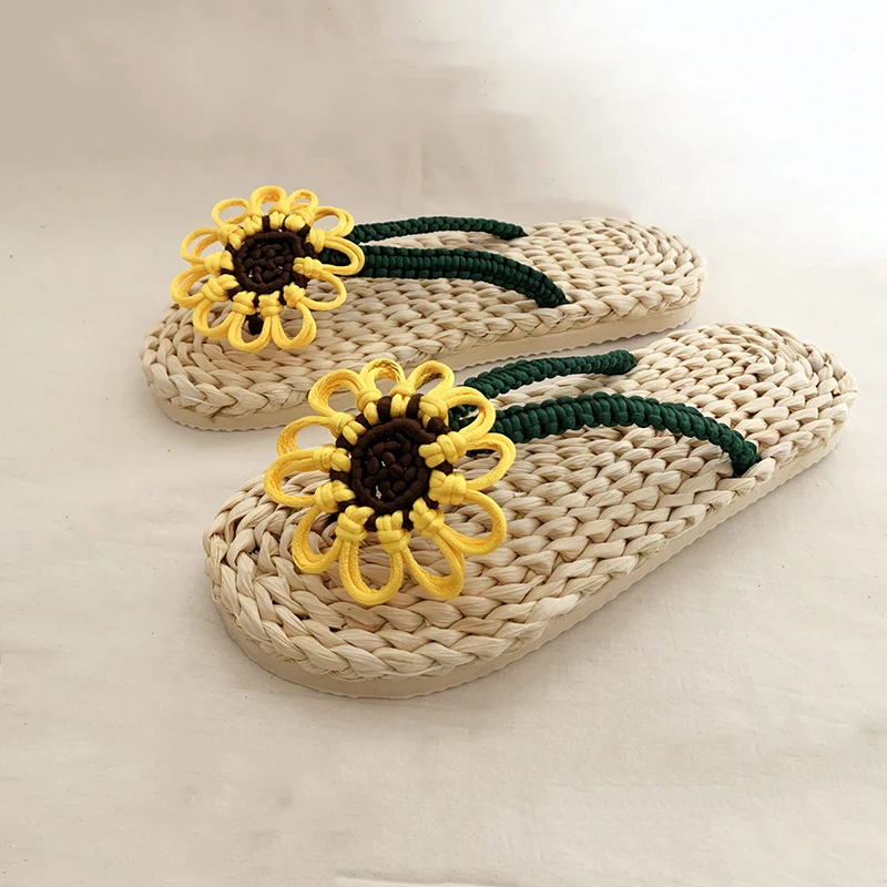 JARYCORN  women's straw sandals  2020 summer fashion unisex home flip flopsnew couple shoes handmade  man straw’ shoes