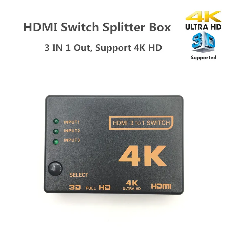 Мини 3 порта HDMI переключатель 1.4b 4k* 2k 3D Коммутатор HDMI сплиттер 3 в 1 выход порт концентратор для Xbox DVD HDTV для PS3 PS4 1080P