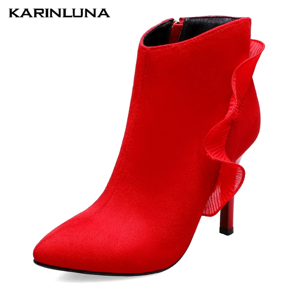

Karinluna 2020 Dropship High Quality Black Red Shoes Woman Boots Female High Heels Zip Up Party Wedding Boots Women Shoes
