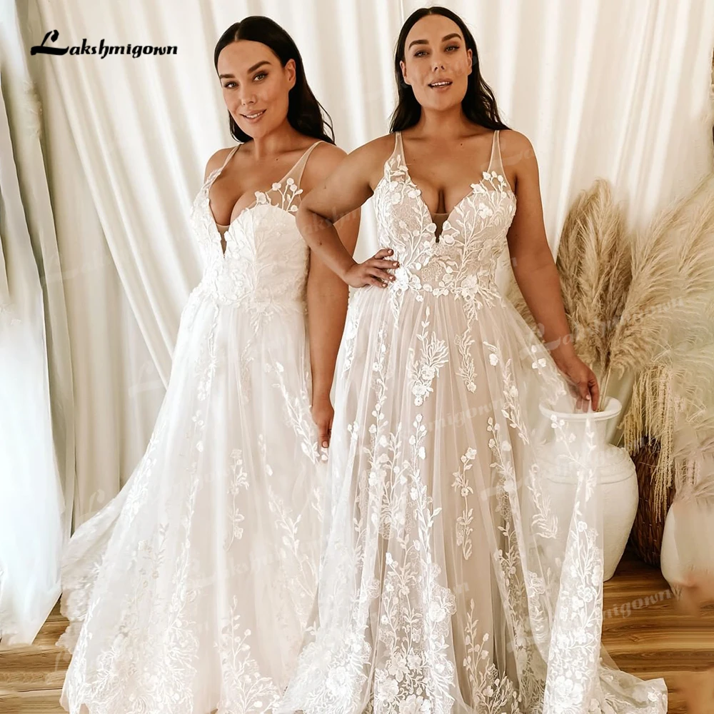 Chic Beach Wedding Dresses 2021 Robe Mariee V Neck Lace Appliques Boho Tulle Bridal Gown White/Lvory Backless Vestido De Noiva sexy wedding dresses