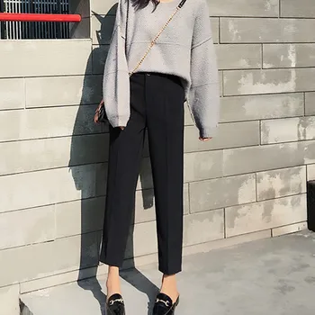 

Autumn Women Solid Color Casual Slim Fit Skinny Pencil Tight Pants Office Lady Long Black Trousers