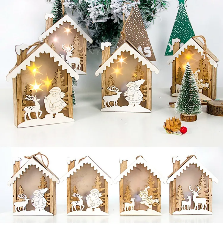 Рождественский деревянный дом Санта-Клауса, светильник, Рождественский Декор для дома, Рождественская елка, подвеска, Рождественский, подарок на год