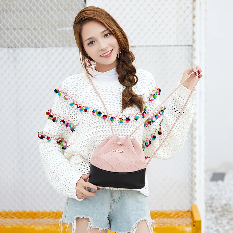 Осень и зима, стиль, на одно плечо, через плечо, тисненый ромб, контрастный цвет, веревочный рюкзак, торговая марка, Женский Ba