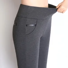 Леггинсы с высокой талией размера плюс 5xl женские весенние тонкие Стрейчевые узкие брюки с карманами однотонные черные женские брюки