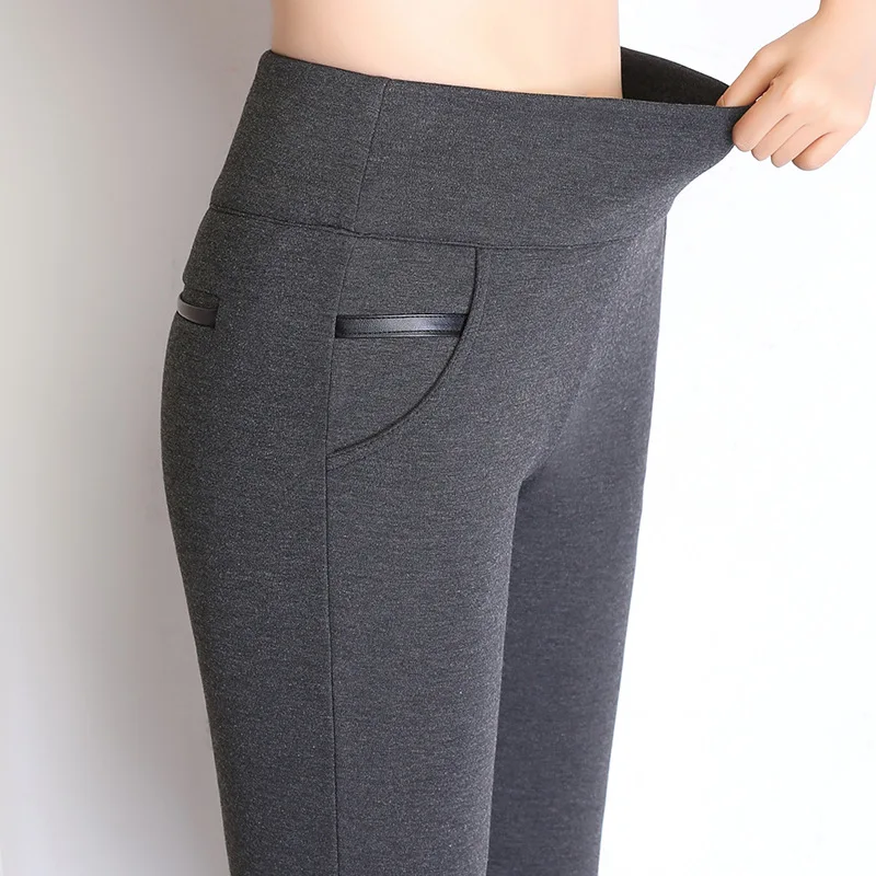 

High Waist Leggings Plus Size 5xl Women's Spring Slim Stretch Pencil Pants with pockets Solid Black Trousers Lady