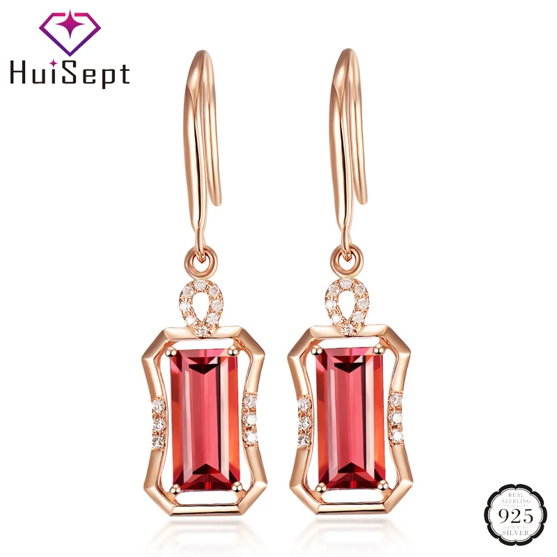 HuiSept Fashion Silver 925 Earrings Jewelry Rectangle Shape Ruby Zircon Gemstone Drop for Women Wedding Party Wholesale | Украшения и