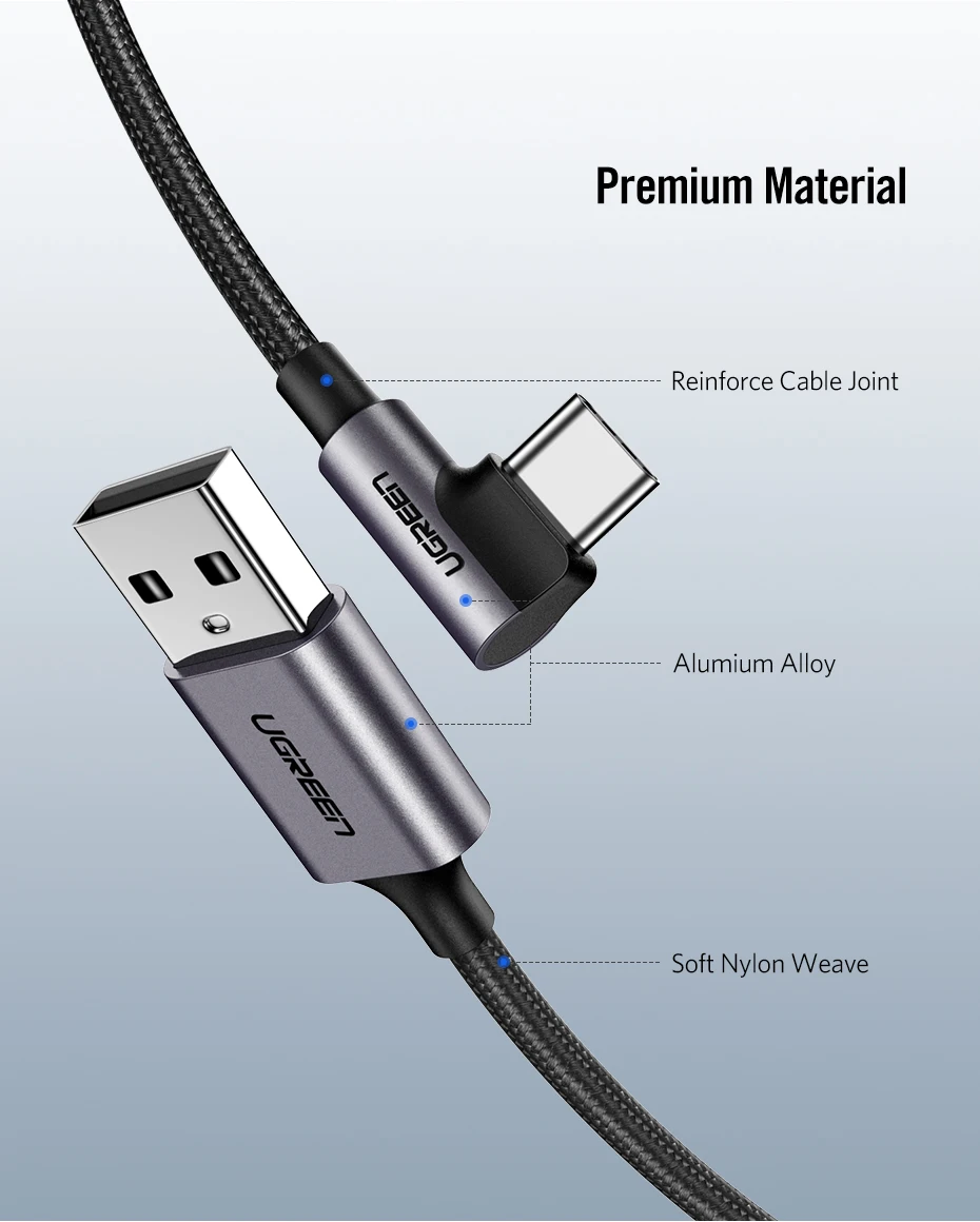 Ugreen 90 градусов usb type c кабель Быстрая зарядка кабель для передачи данных зарядное устройство для samsung s9 s8 huawei xiaomi9 usb c кабель короткий 2 м Android