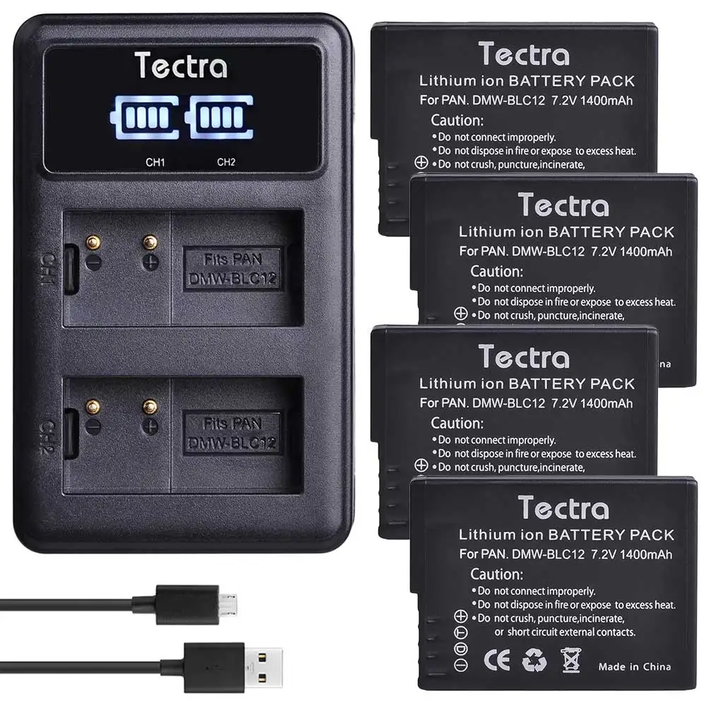 4 battery 1 charger 4 шт. 1400 мАч DMW-BLC12 BLC12E BLC12PP DMW BLC12 батарея+ двойное зарядное устройство для Panasonic Lumix FZ1000, FZ200, FZ300, G5, G6, G7, GH2, DMC-GX8 - Цвет: 4 battery 1 charger
