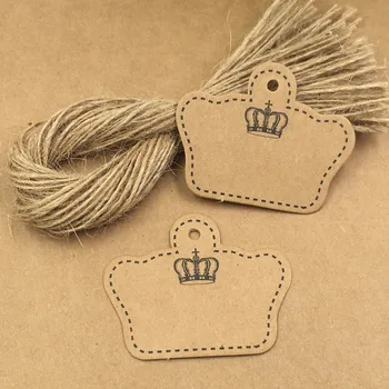 

200pcs 5x4cm Blank crown Shape kraft Paper luggage Tag for Wedding Party note Label products gift tag Cards with 200pcs string