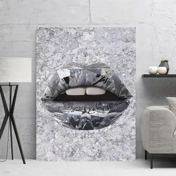 

HD Print Diamonds Lips Painting Cool Gift Home Decor Canvas Poster Modular Sexy Pictures Tooth Modern Living Room Frame Wall Art
