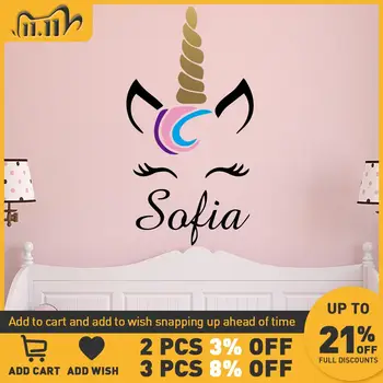 

Large kawaii Unicorn Vinyl Wall Sticker Custom Name Wall Decals For Kids Baby Bedroom Nursery Decoration Murals Stickers Muraux