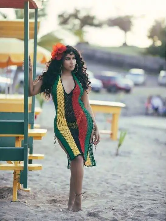 

Sexy Cover Up Bikini Women Swimsuit Cover-up Beach Bathing Suit Beach Wear Rainbow Striped Hollow Out Backless Beach Dress Tunic