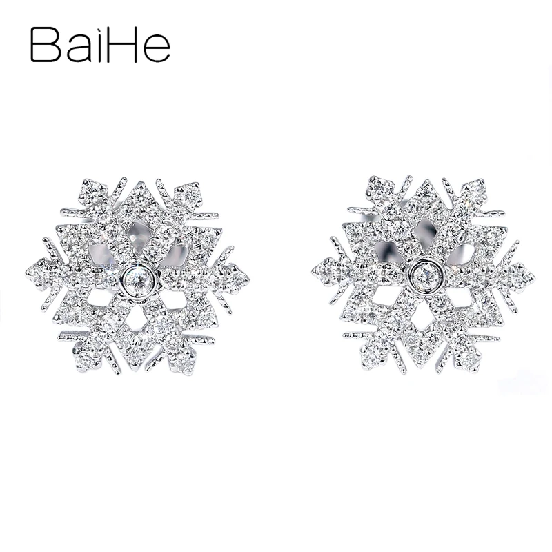 BAIHE одноцветное Белое золото 14 карат общая 0.22ct H/SI Круглый Природные Алмазы Свадебные украшения Мода, хорошее ювелирное изделие, серьги гвоздики в форме снежинок - Цвет камня: White Gold