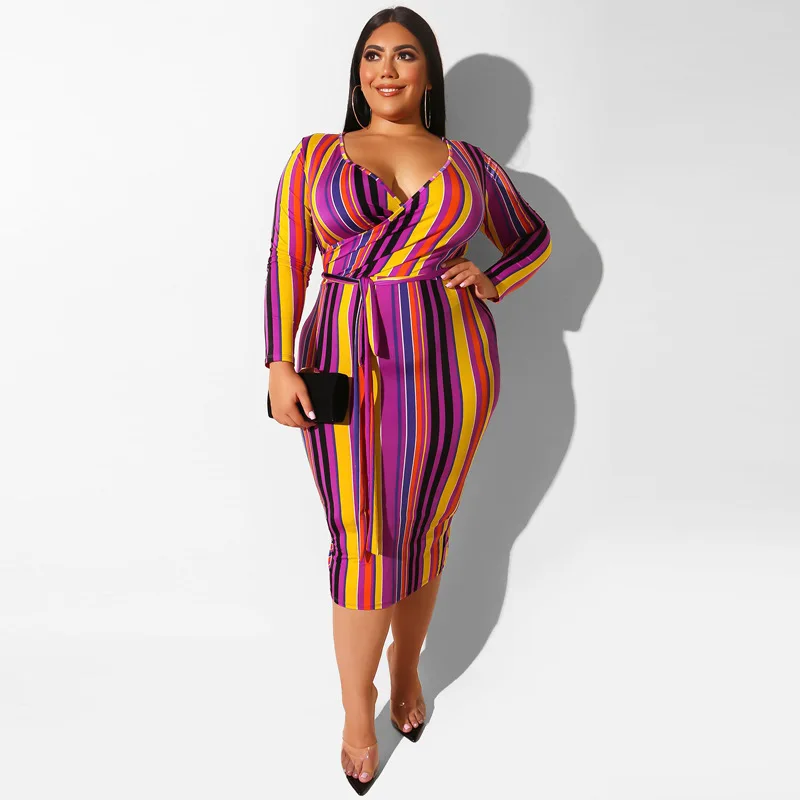 

2020 New Spring Women Stripe V-Neck Low Chest Dress Ladies Slim Fit Dresses Female Fashion Leisure High Quatily Dresses LT89