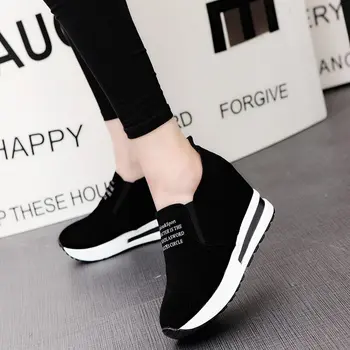 

Spring's muffin slope heel thick bottom inside heightening women's single shoes comfortable Lefu shoes middle heel casual shoes