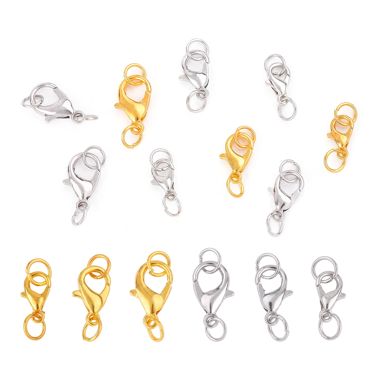 

10pcs 10/12/14mm Metal Alloy Lobster Clasps Hooks Open Jump Rings Clip Connectors For Necklace Bracelet Chain DIY Jewelry Making