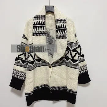 

luxury designer vintage hippie style branded ethnic Geometric jacquard oversized sweater for women cardigans sweaters cardigan