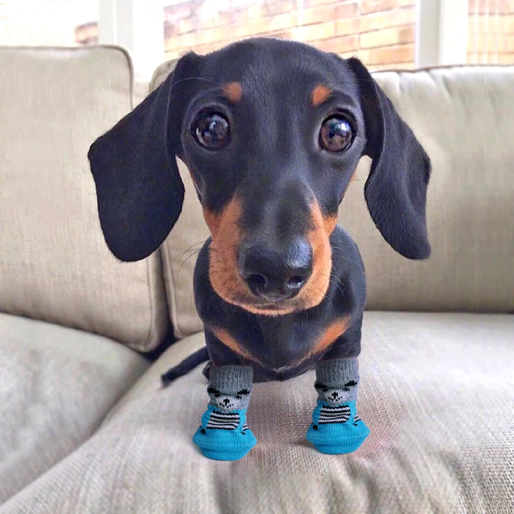 Title 12, 4pcs/Set Cute Warm Dog Cat Shoes Anti-Slip Knit...