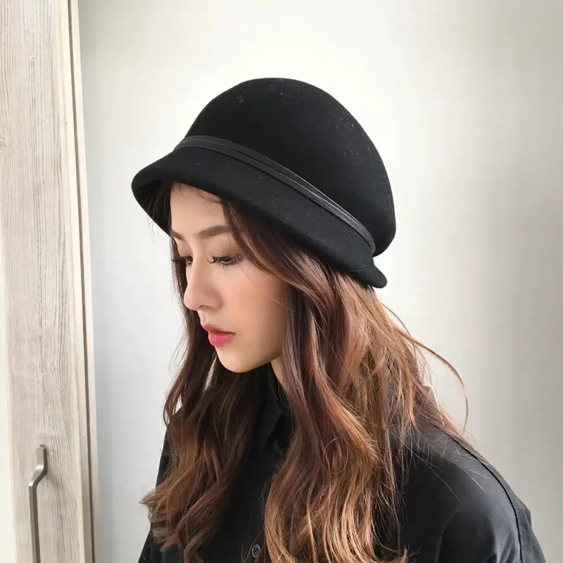 

Small Basin 2019 Autumn Winters Pure Wool Hat Black Retro Elegant Travel Dome Gift Hat Restoring Ancient Online Fashion Store