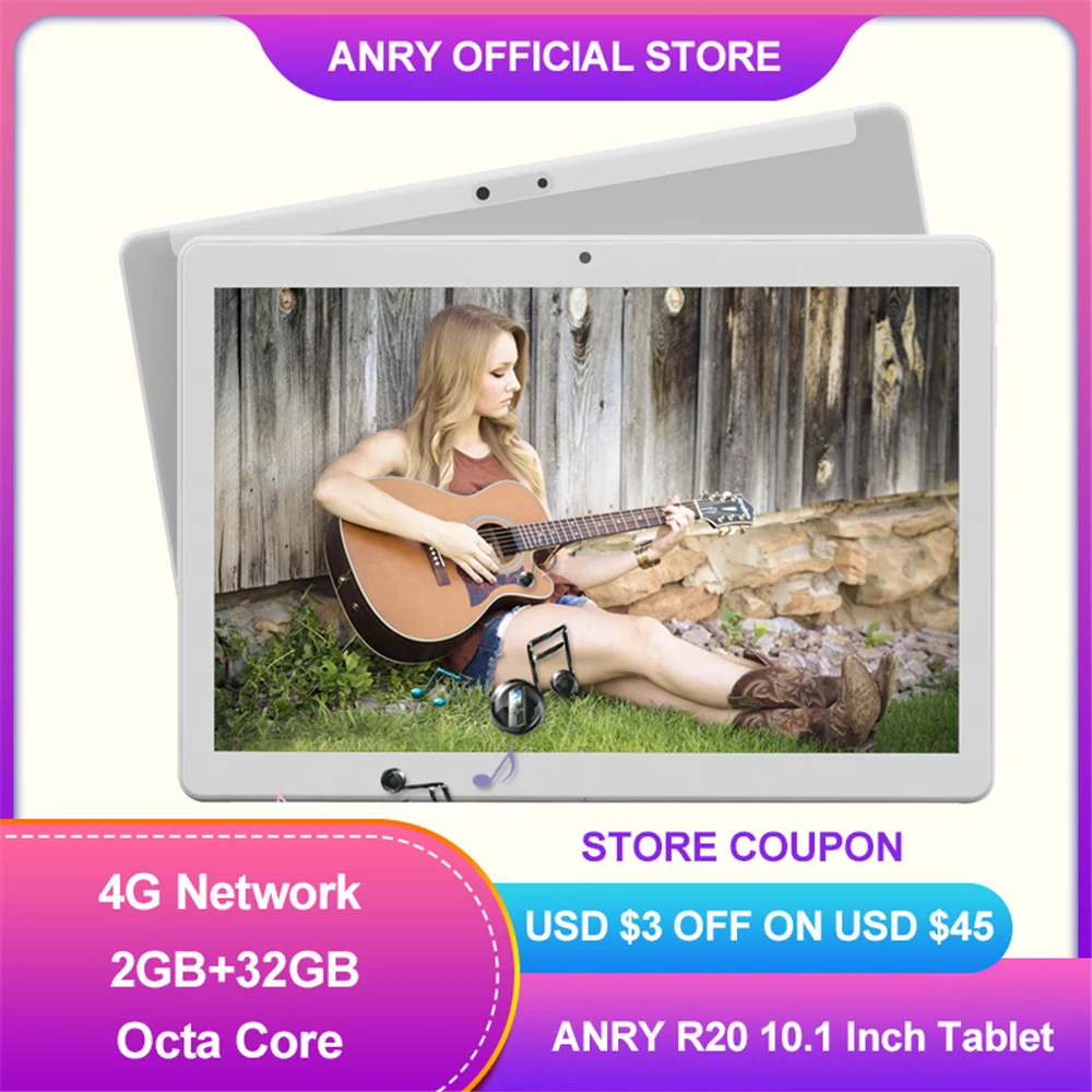 Планшет ANRY 10 дюймов Google Play Android 8 1 Восьмиядерный 1280x800 сенсорный экран двойная