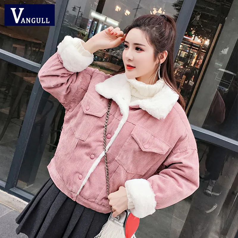 

Vangull Soft Fur Lined Coat Winter Lambswool Jackets Women Corduroy Thick Jacket Coat 2019 New Ladies Outwear Casual Warm Parka