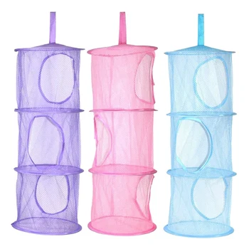 

3 Compartments Foldable Hanging Storage Box Basket,Space Saver Bags Organizer for Wardrobe, Bathroom and Kitchen,3 Pack