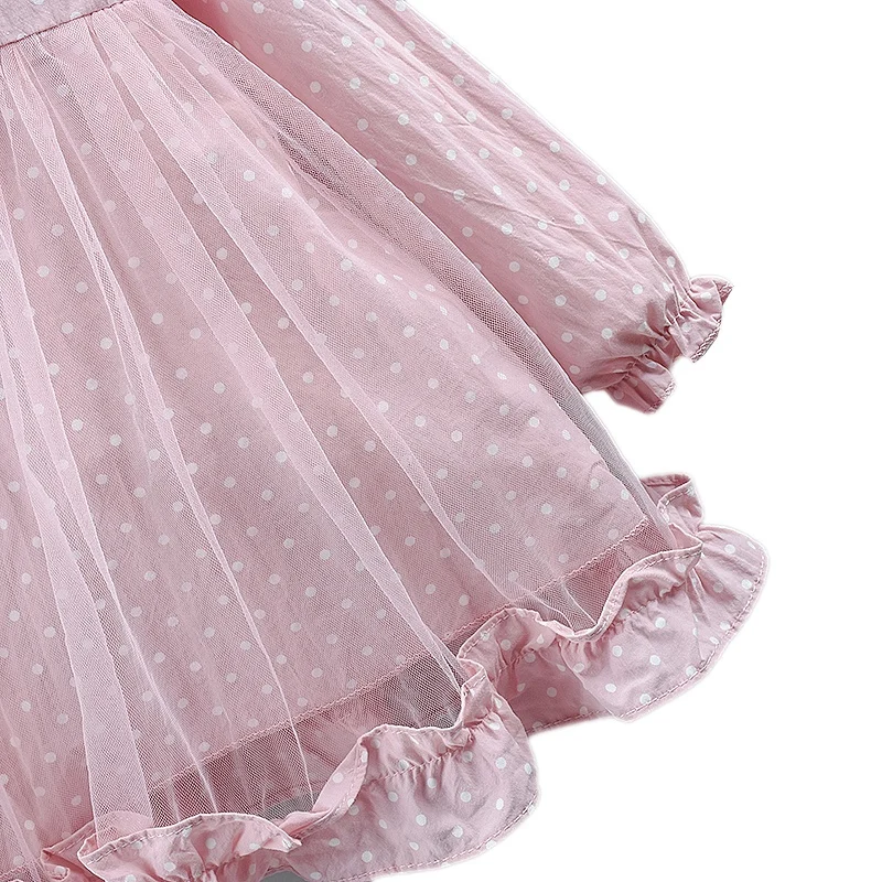 Коллекция года, Осеннее милое Сетчатое платье для детей платья для девочек детское платье принцессы с длинными рукавами Повседневная одежда в горошек для маленьких девочек