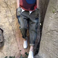 Весенние Стильные хлопковые джинсовые штаны-шаровары, универсальные повседневные свободные джинсы в полоску с эластичной резинкой на талии, винтажные женские джинсы S499