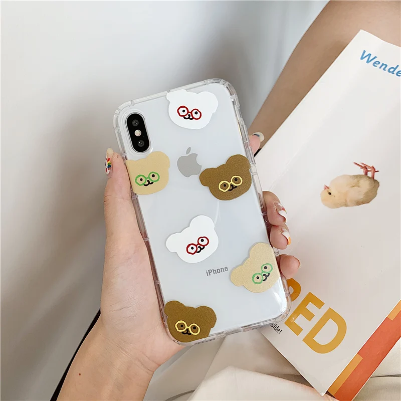 Чехол в Корейском стиле с милыми очками медведем для iphone 8 7 чехол xr xs max x 6 S plus