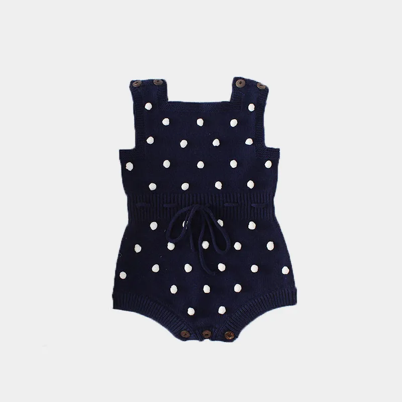 Baby Girl's knit Rompers Wool Knitted Rompers Baby Princess Triangle Jumpsuit Toddler Kid's Autumn Winter Clothing 3D Polka Dot - Цвет: Синий