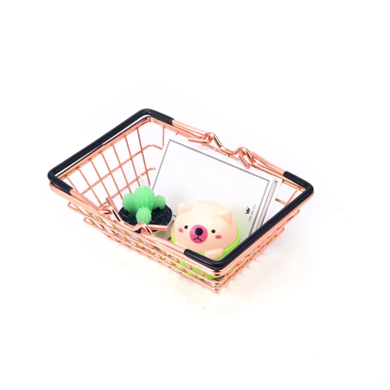 Mini Shopping Basket Kids Play Toy Cart Supermarket Desk Tidy Storage Chrome S