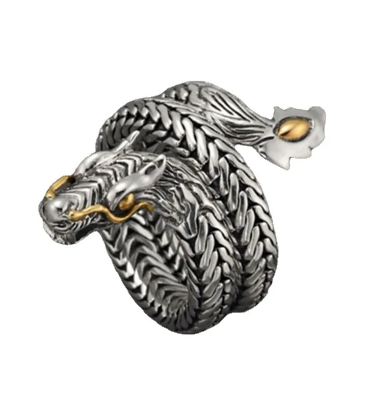 Yayi Anello Aperto Drago Intero Per Uomo Occhi Verdi Spirito Eroico Colore Argento Drago Iperbole Anelli Maschili Stile Punk Gioielli Da Uomo