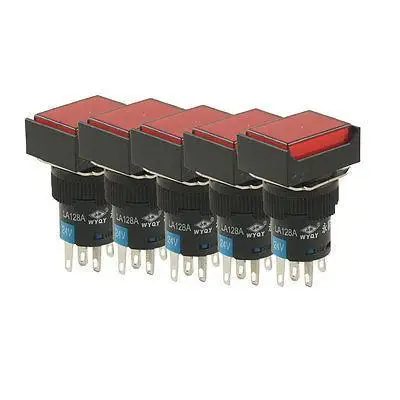 

5 Pcs Panel Mount Momentary Red Lamp Rectangular Push Button Switch DC 24V