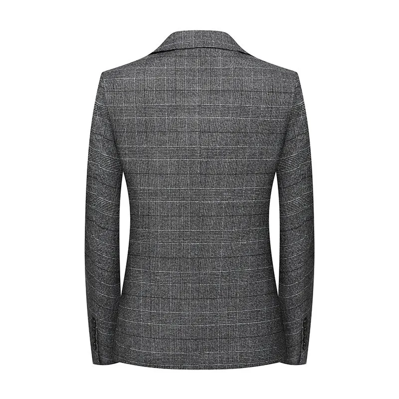 2019 Europe Grey Plaid Blazers Men Full Sleeve Smart Casual Blazer Jacket Fashion City Suit Male Regular Coat Spring Autumn