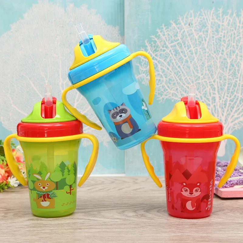 Детские стаканчики для воды, школьные бутылки для обучения питью, чашки с ручками и ремнем для новорожденных, Детские милые герметичные чашки с героями мультфильмов