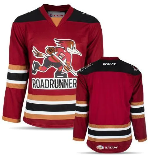 

Tucson Roadrunners red white Retro Throwback Hockey Jersey Embroidery Stitched Customize any number and name Jerseys