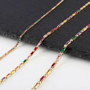

Sexy Short Gold Color Necklace With Rainbow CZ Chain Colorful CZ Charm Choker Tiny Link Chain Necklace Jewelry For Women Girl