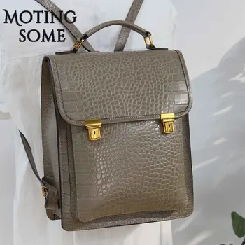 

Retro England Style Genuine Leather Women Backpack Crocodile Cowhide Luxury Backpacks School Bag Mochila for Teenager Girl 2020