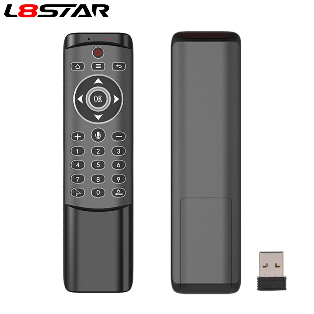 

L8star Voice remote control Backlit Wireless Fly Air mouse Google Microphone IR Learning 6-axis Gyroscope for Android TV BOX