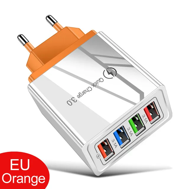 QC 3,0 Быстрая зарядка 4 USB мульти-порт 5 В/9 В/12 V смарт, для путешествий, для мобильных телефонов, зарядное устройство мобильного телефона нормами США Европейский стандарт 3A Быстрая зарядка - Цвет: Orange