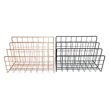 

Grid 3 Compartments Bookshelf Magazine File Organizer Holder Wrought Iron Rack