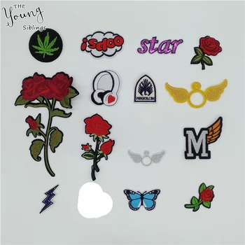 

Embroidery Iron On Patches For Clothing Jeans Red Rose Flowers Badge Appliqued DIY Sewing Accessory Clothes Stickers C5400-C5417