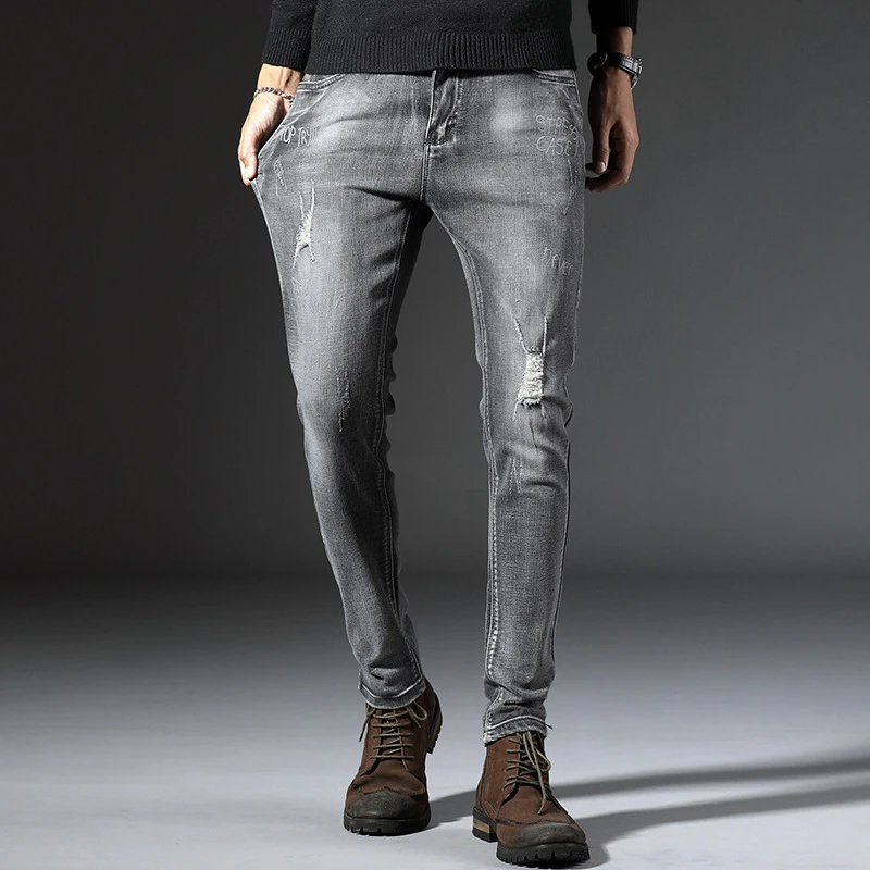 Pantalones vaqueros de primavera y otoño para hombre, ropa de marca, Vaqueros laterales, pantalones de moda para hombre, 2019|Pantalones vaqueros| - AliExpress